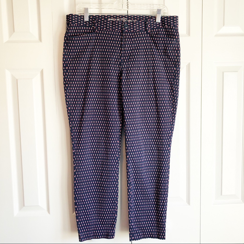 GAP Navy Blue & Pink Print Slim City Crop Pants Size 10R